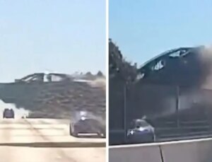 New York’ta kontrolden çıkan araç otoyolun üzerinden uçtu