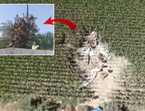 Uçağın enkazı kazanın şiddetini gözler önüne serdi! Kağıt gibi ezildi