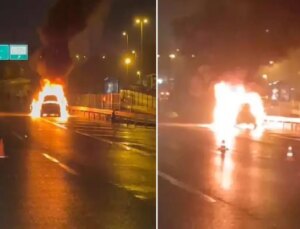 15 Temmuz Şehitler Köprüsü’nde otomobil alev alev yandı