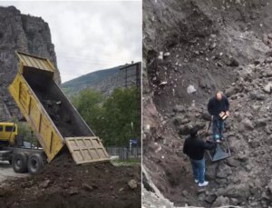 3 ton altın heyecanı! İlçe girişi 25 metre kazıldı