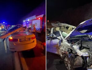 Hurdaya dönen otomobilde yaşlı çifti ölüm ayırdı