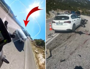 Motosiklet sürücüsünün öldüğü kaza, kask kamerasında