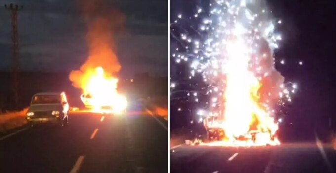 Kazadan sonra alev aldı, bomba gibi patladı! İşte dehşet anları