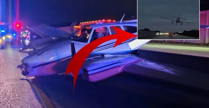 Otoyola iniş yapan uçak otomobilin üzerine düştü