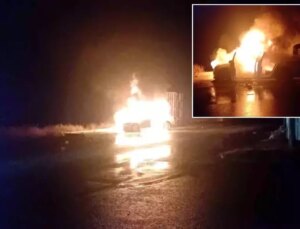 Park halindeki araç alev alev yandı, geriye hurda kaldı